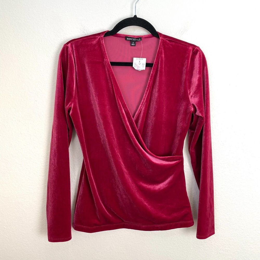 NEW J Crew Mercantile Womens Small Velvet Surplice Top Long Sleeve Shirt Stretch